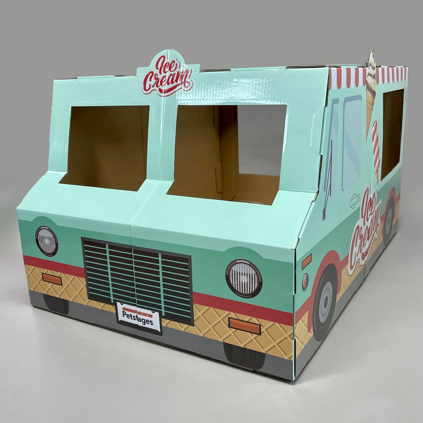 PETSTAGES Cardboard Cat Condo-Ice Cream Truck Ball Pit Fun 21.1X20.5X14.4" 70555 (New)