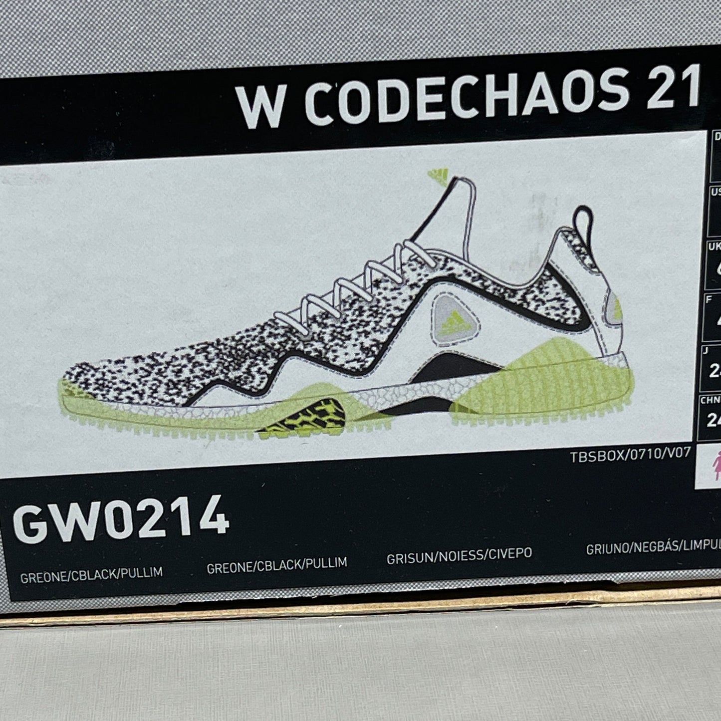 ADIDAS Golf Shoes W CODECHAOS 21 Women’s Sz 7.5 Grey / Black / Lime GW0214 (New)