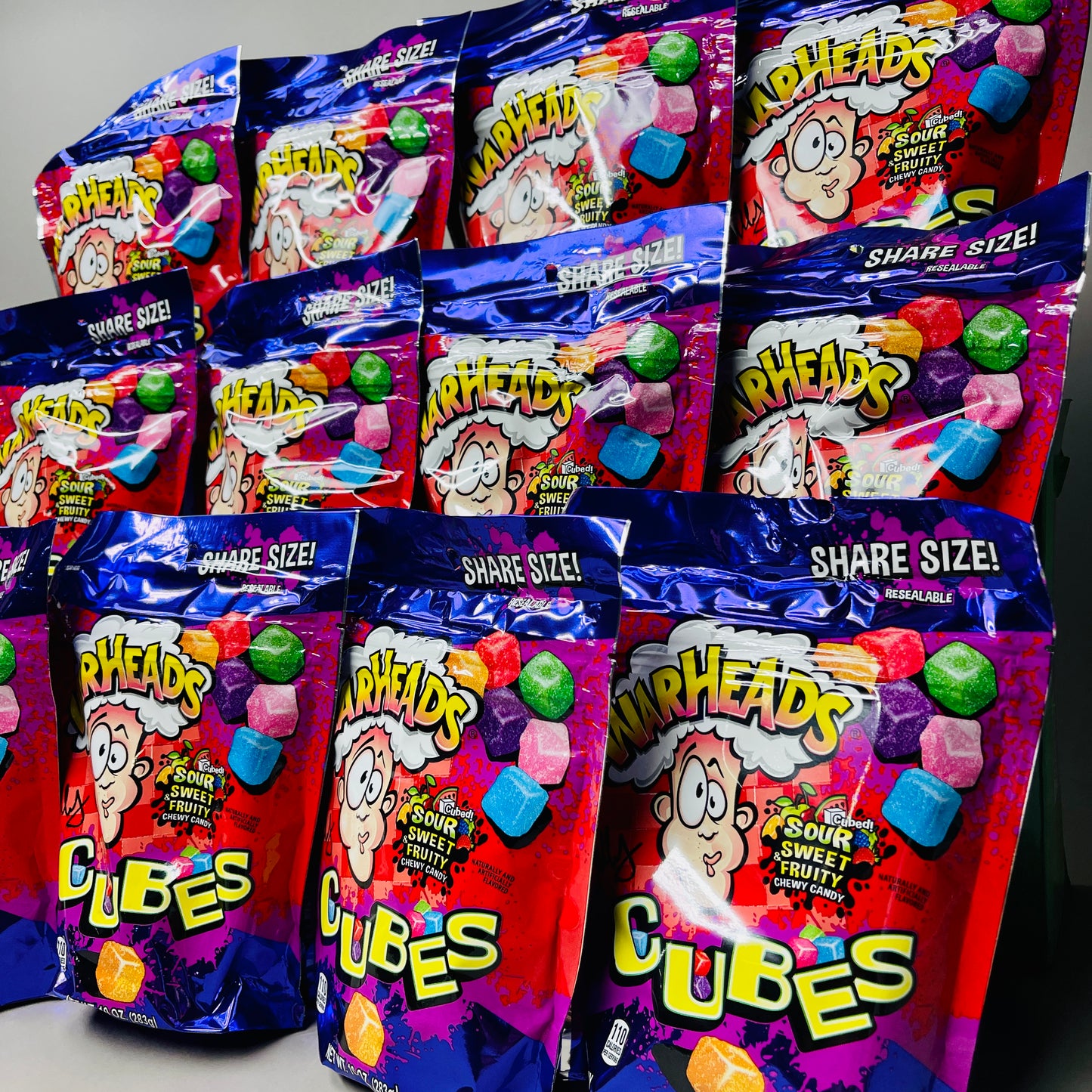 ZA@ WARHEADS Cubes 12-PACK Sour, Sweet, & Fruity Chewy Candy 10 oz 10/23 (New)