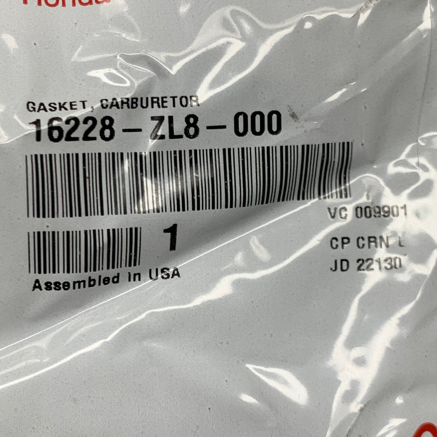 HONDA Carburetor Intake, Insulator Gasket 2pk 16228-ZL8-000 OEM (New)