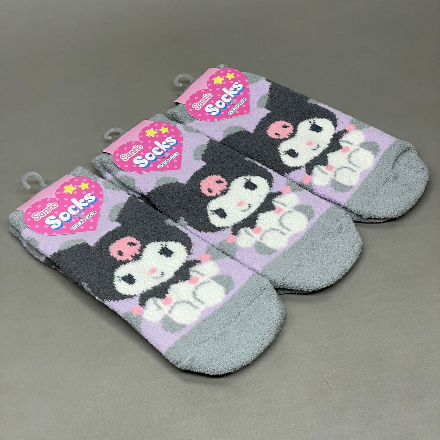 SANRIO PACK OF 3 Pairs of Kuromi Fuzzy Low-Cut Polka Dot Socks Adult Sizes 6.5-9