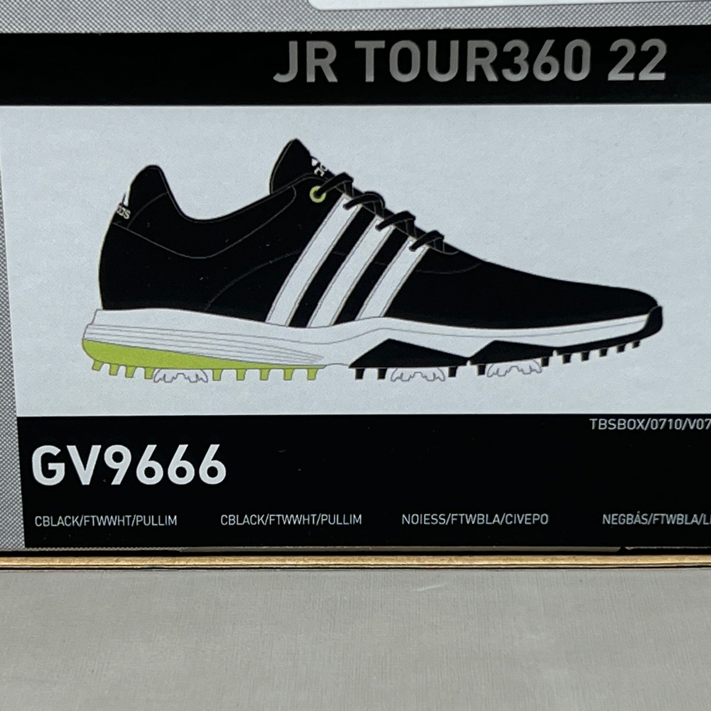ADIDAS Golf Shoes JR Tour360 22 Youth Sz 3.5 Black / White / Lime GV9666 (New)