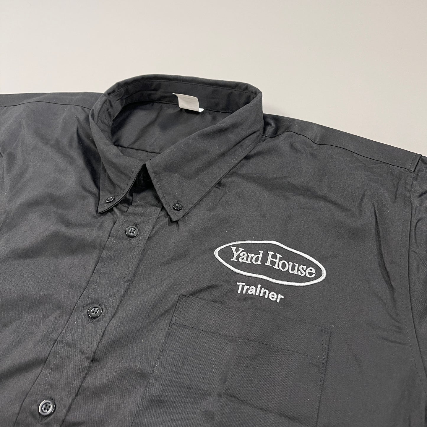 YARD HOUSE Employee "Trainer" Button Up Collared Shirt Men's Sz L Black (New)
