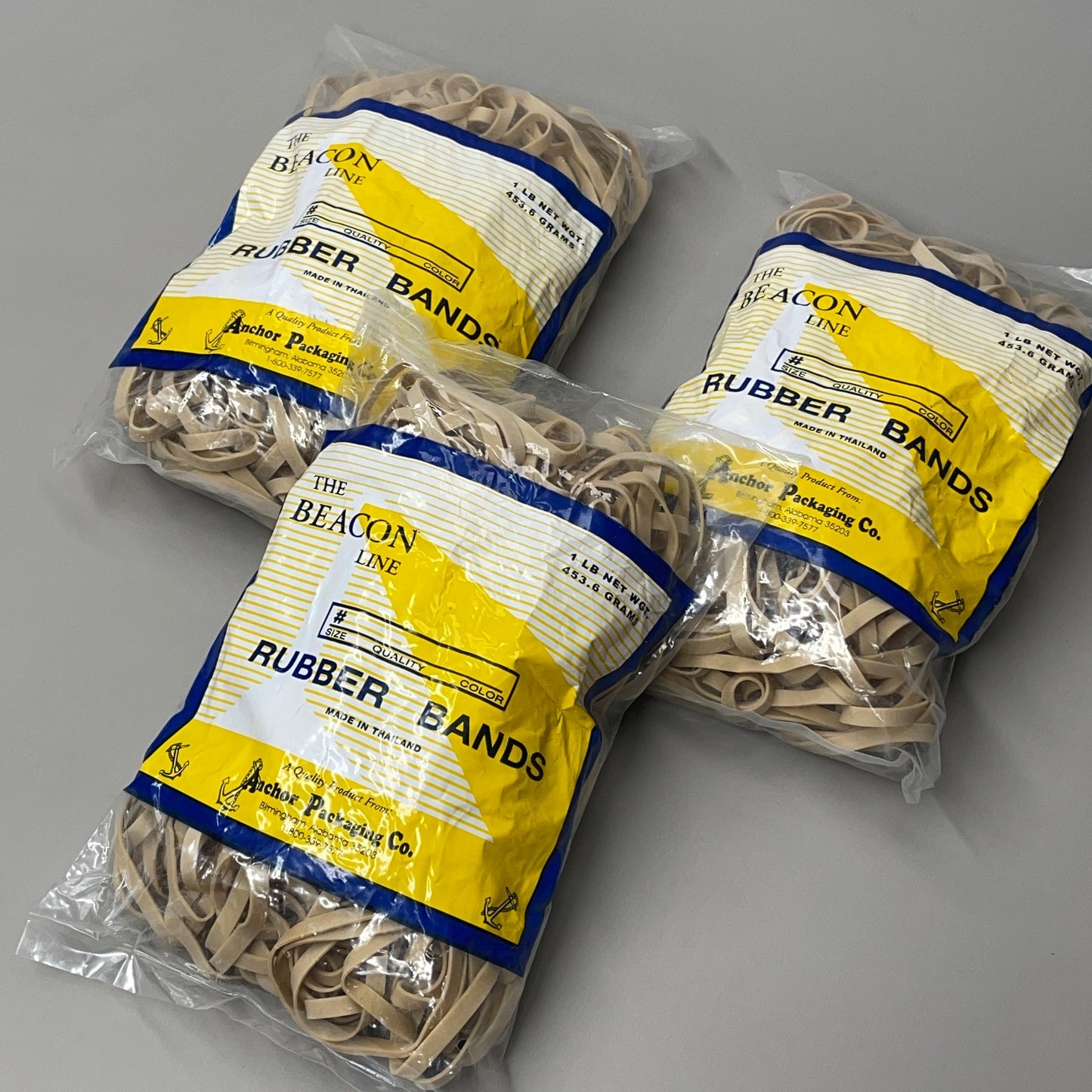 za@ ANCHOR PACKAGING CO The Beacon Line Rubber Bands 3 lbs Total (3 x 1 lb Bags) Size 64 (New) E