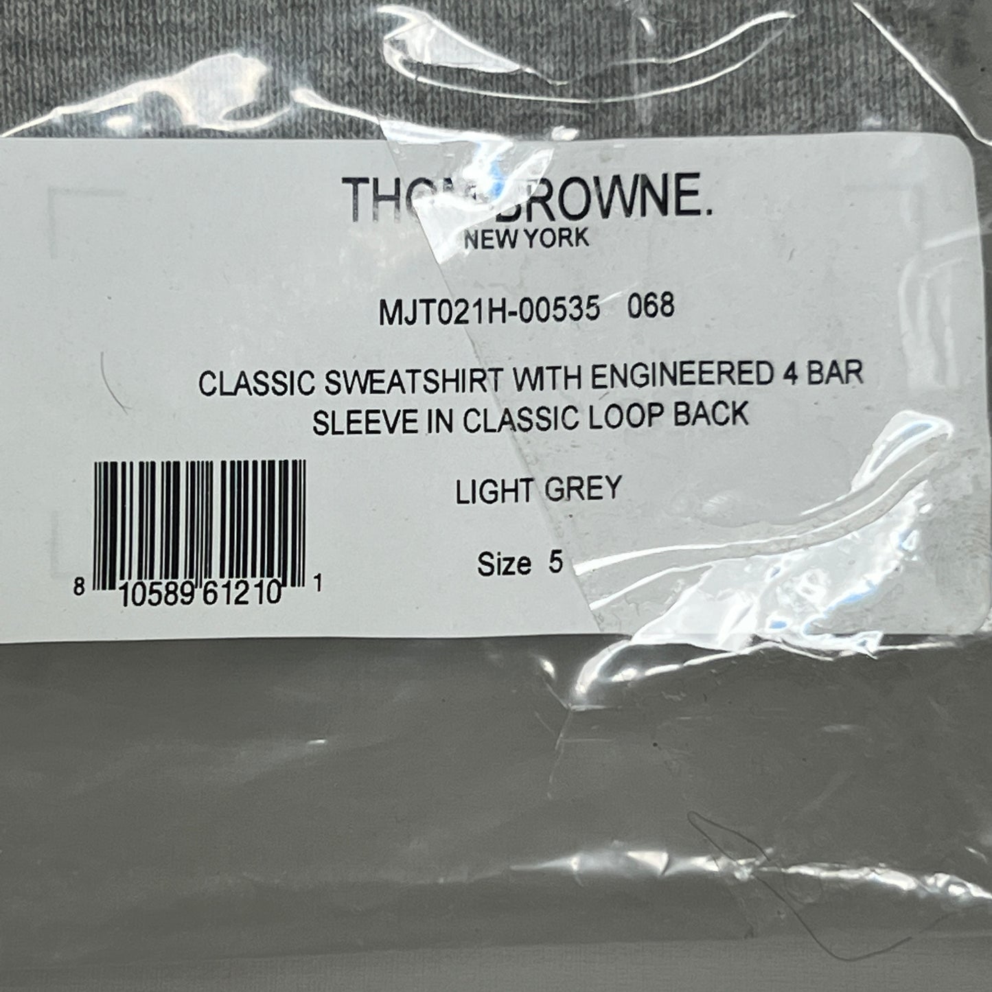 THOM BROWNE Classic Sweatshirt w/Engineered 4 Bar Sleeve in Classic Loop Back Size 5 (New)