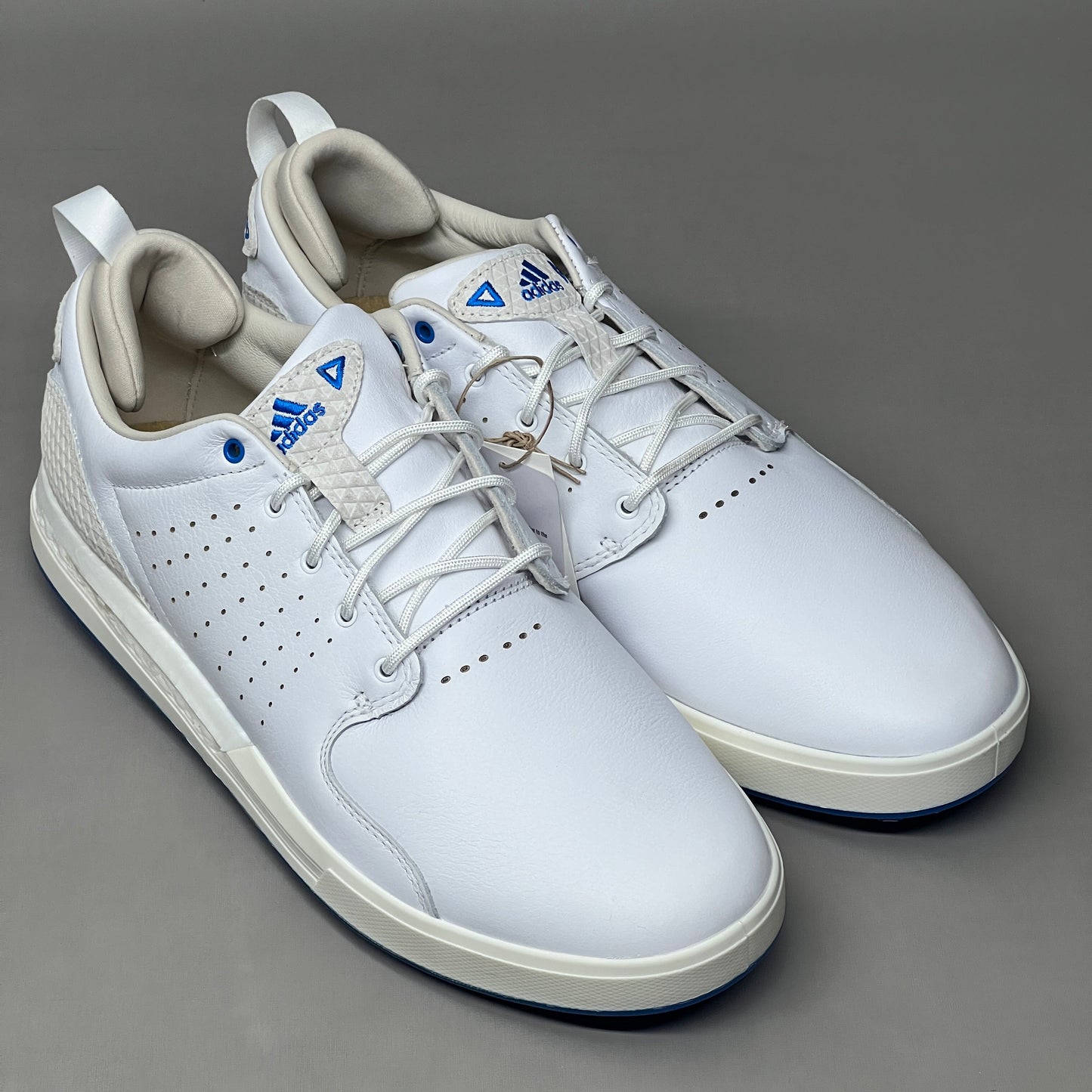 ADIDAS Flopshot Golf Shoes Waterproof Leather Men's Sz 12 White / Gold / Blue GV9668 (New)