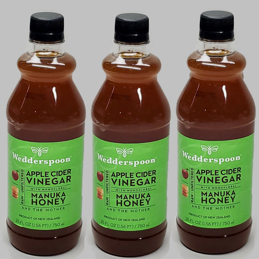 WEDDERSPOON Apple Cider Vinegar 3 Pack! W/ Manuka Honey New Zealand 25 FL OZ 9/26 (New)