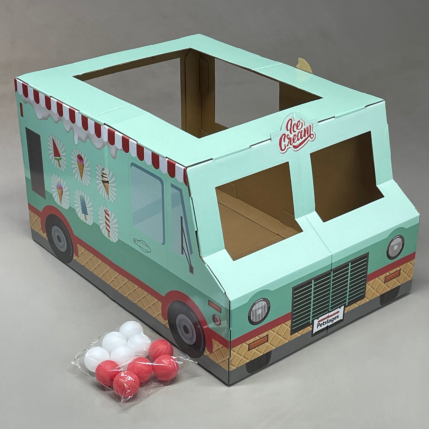 PETSTAGES Cardboard Cat Condo-Ice Cream Truck Ball Pit Fun 21.1X20.5X14.4" 70555 (New)