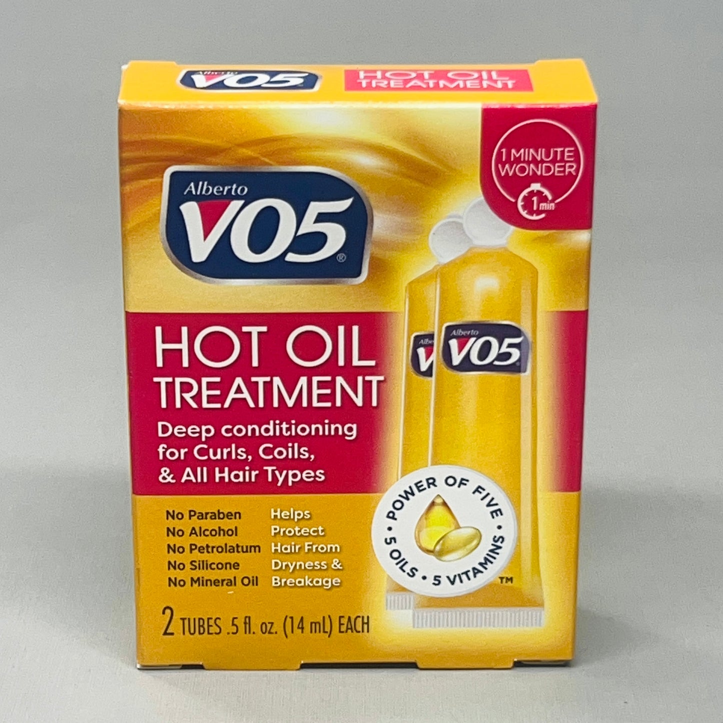 ALBERTO Vo5 Hot Oil Treatment 2-PACK! (2 tubes/box = 4 total tubes) 0.5 fl oz (New)