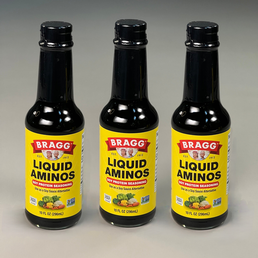 BRAGG Pack of 3 Liquid Aminos Soy Protein Seasoning Soy Sauce Alternative 10 fl oz Exp 01/2024 (New)