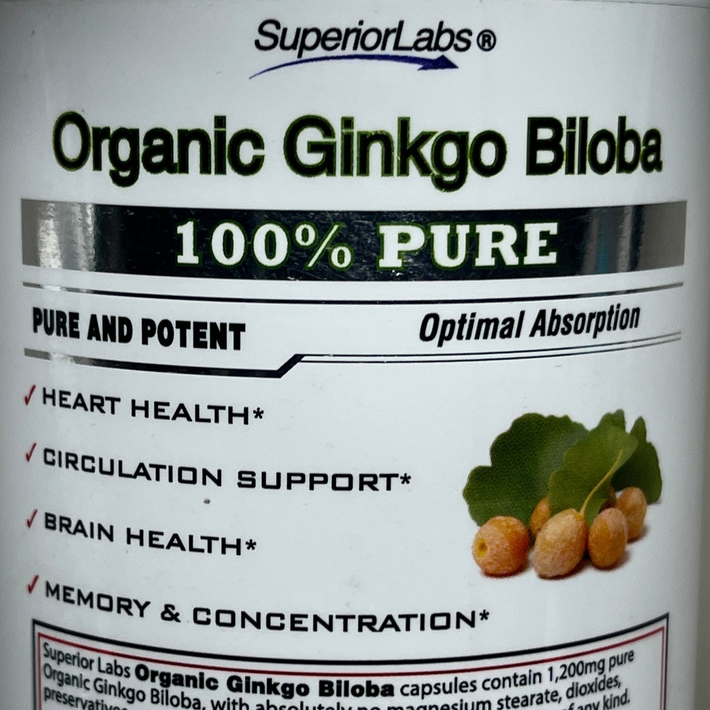 Z@ 24 BOTTLES! SUPERIOR LABS Organic Ginkgo Biloba 1200mg 120 Vegetable Capsules Exp 04/23 (AS-IS)