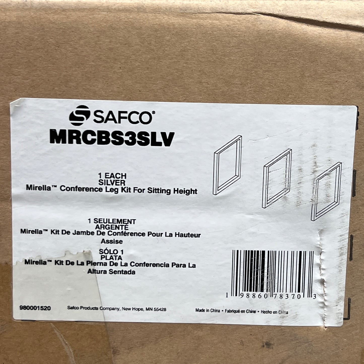 SAFCO Mirella Sitting Height Conference Leg Kit Silver 3 Legs & Cross Brackets MRCBS3SLV (New)