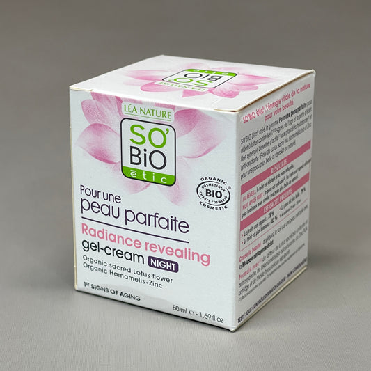 SO BIO etic Radiance Revealing Gel-Cream Night Organic Lotus Flower Hamamelis Zinc 1.69 fl oz (New)