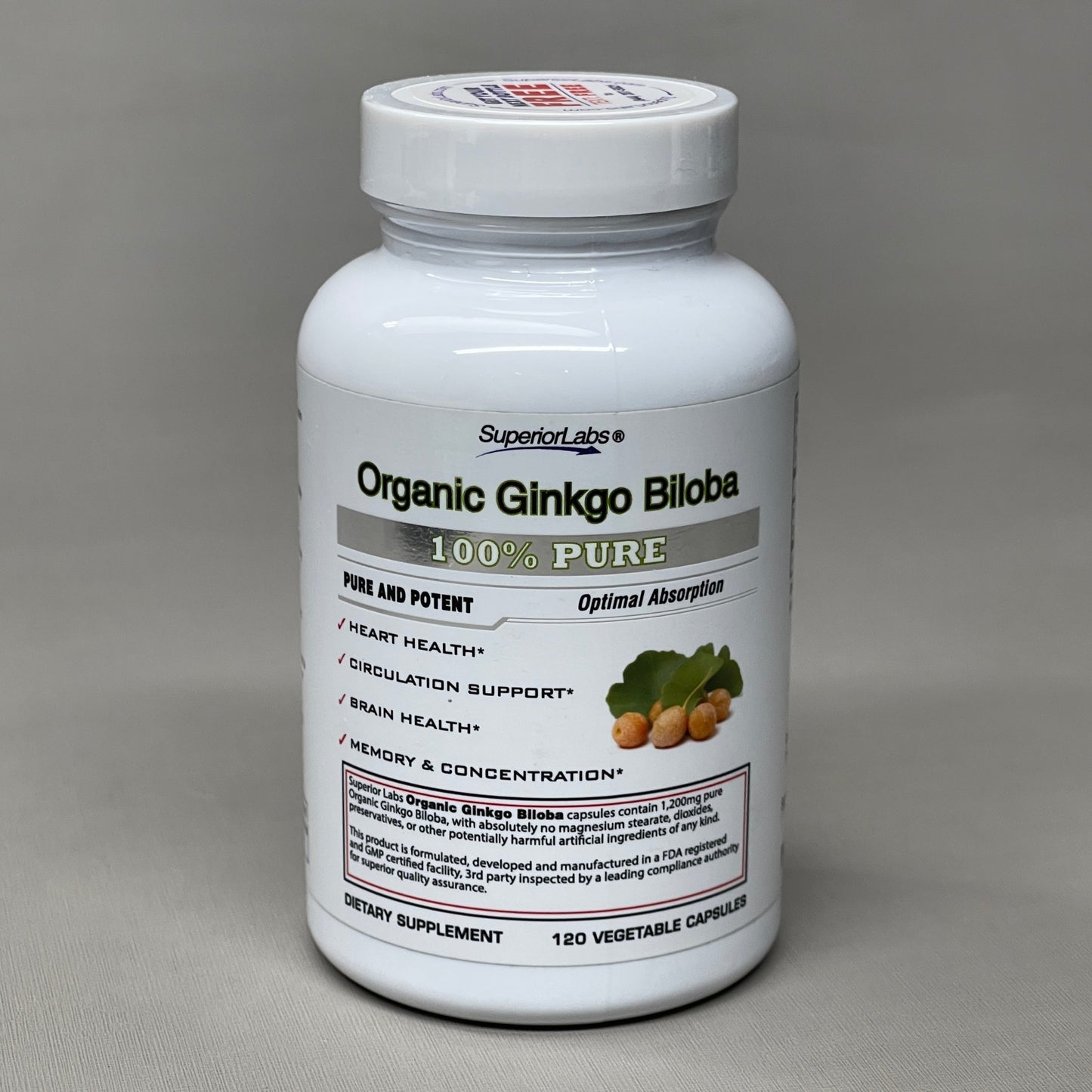 Z@ 24 BOTTLES! SUPERIOR LABS Organic Ginkgo Biloba 1200mg 120 Vegetable Capsules Exp 04/23 (AS-IS)