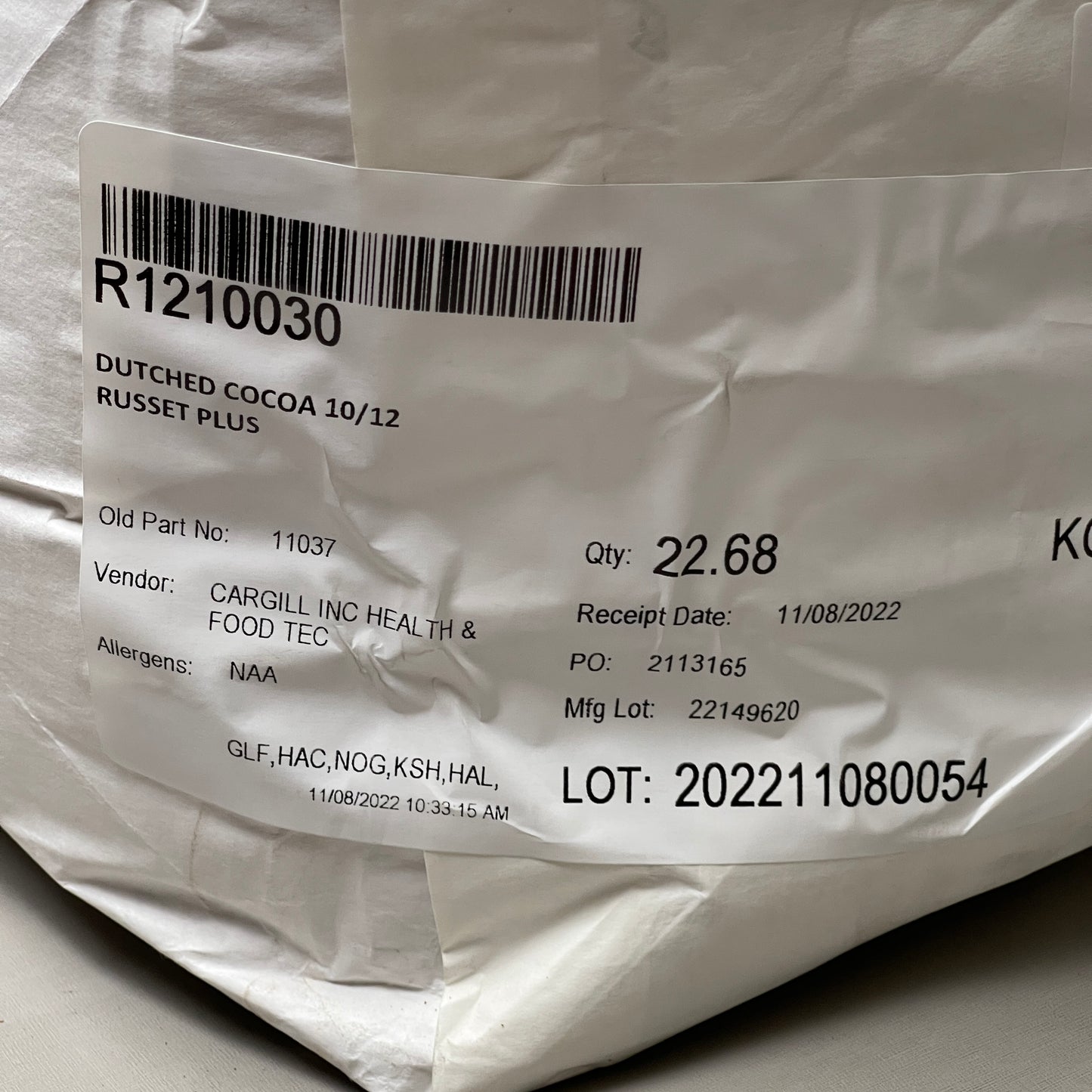 ZA@ GERKENS (50 LBS) Cacao Russet Plus 10/12% Dutched Cocoa Powder BB 12/24 MSRP $250 (New)