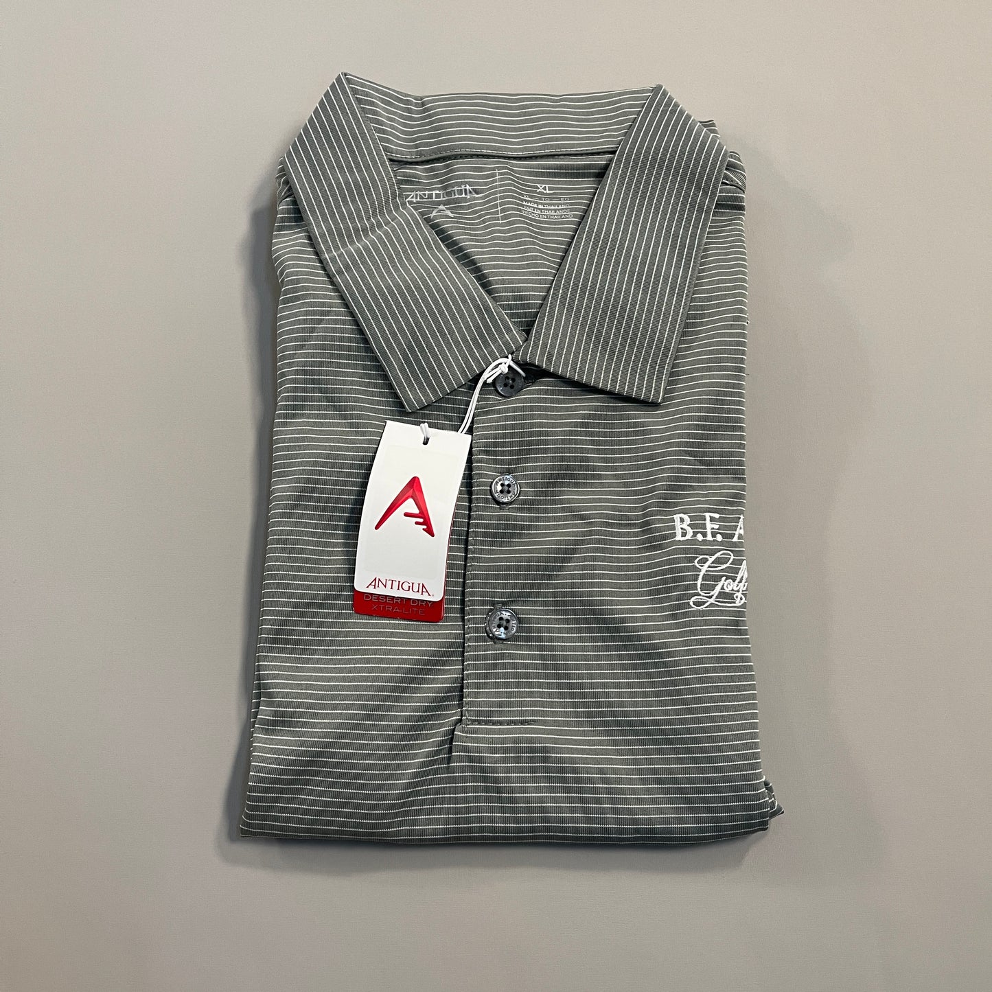 ANTIGUA Quest Auto Stripe Polo Shirt “B.F. Adams Golf Classic” Men's Sz XL Steel/White (New)