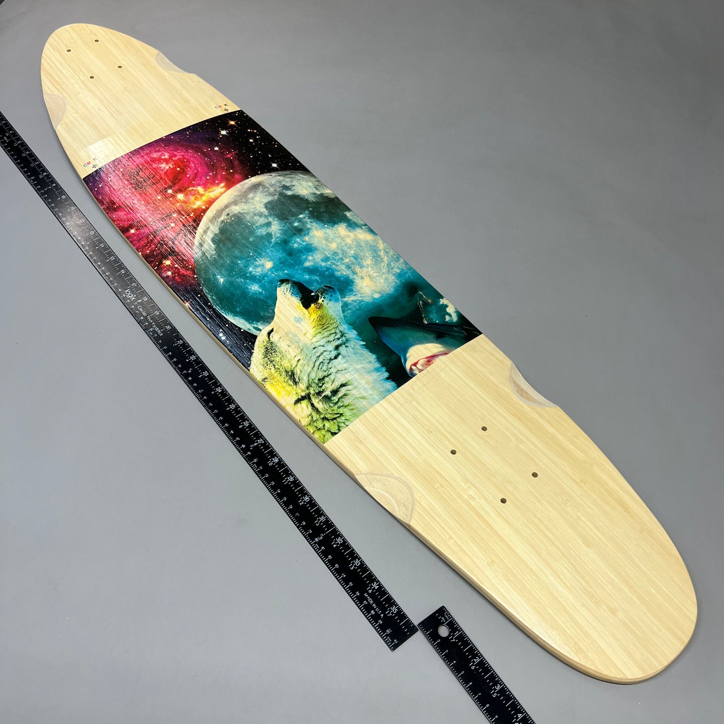 LANDYACHTZ Longboard Pintail Blunt Nose Bamboo Skateboard Deck BAMBOO Wolf Moon 41" X 9.9" (New Other)