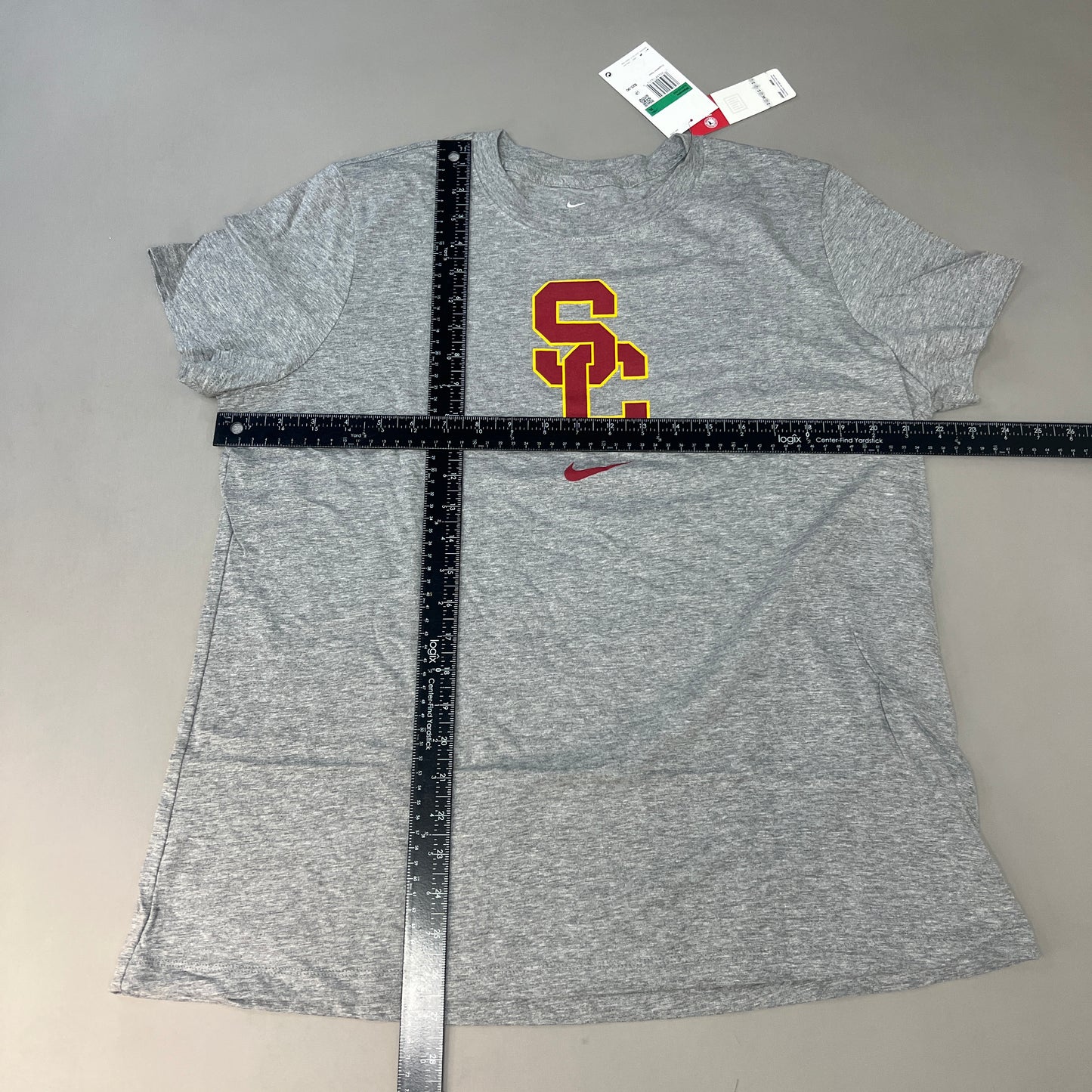 NIKE USC Trojan Interlock Logo Women's Tee Grey Sz XL DJ3113-063 (New)