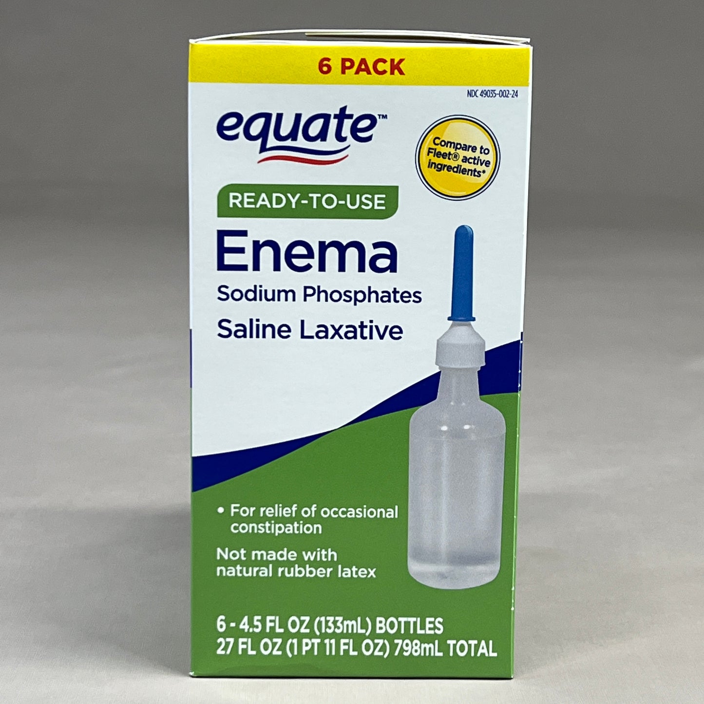 ZA@ EQUATE 6-PACK Enema Sodium Phosphates Saline Laxative Bottles 4.5 fl oz 9/24 429703 (New)