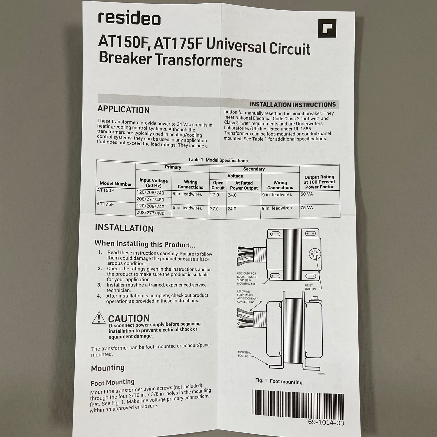 RESIDIO Universal Circuit Breaker Transformer AT175F 1023 (New)