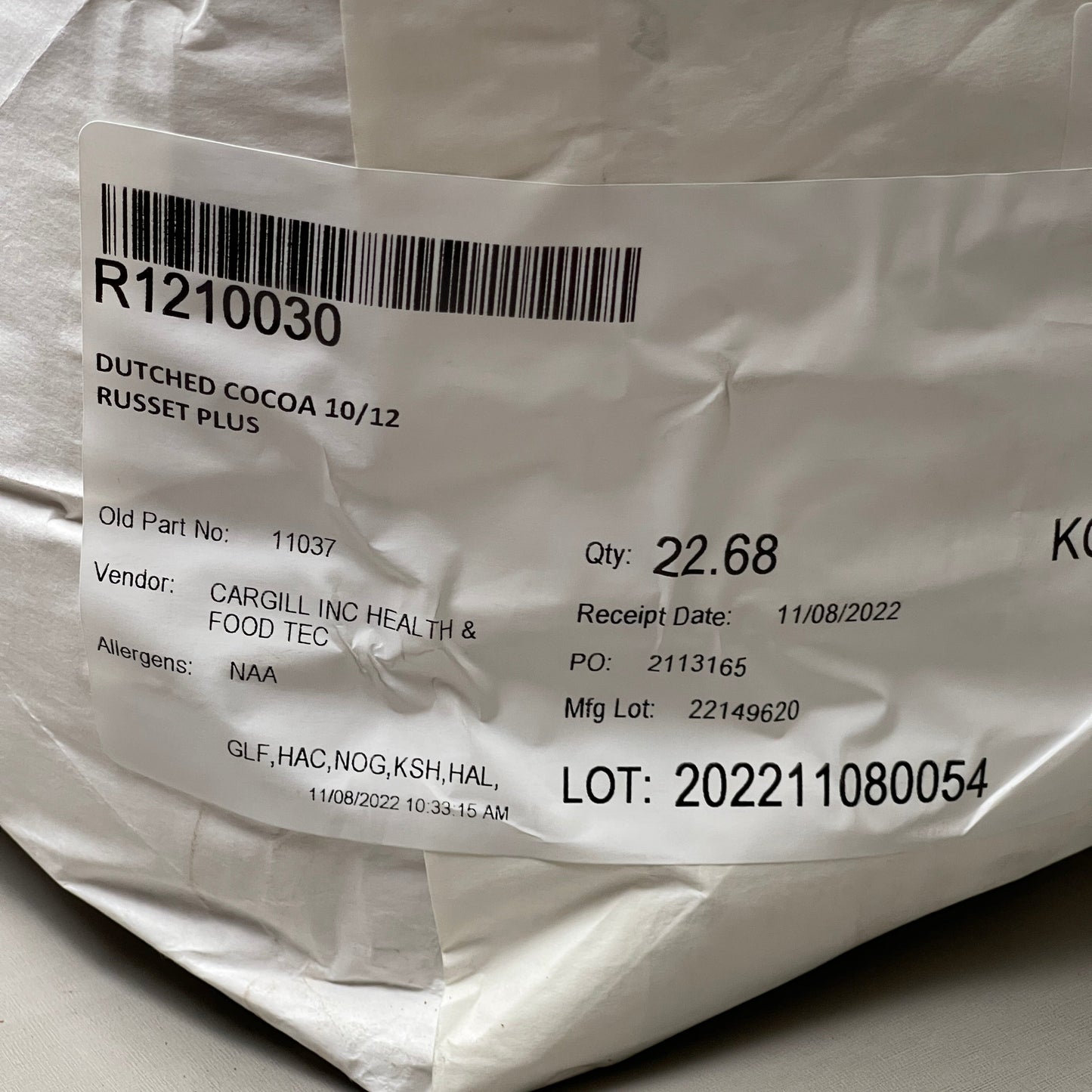 ZA@ GERKENS (50 LBS) Cacao Russet Plus 10/12% Dutched Cocoa Powder BB 12/24 MSRP $250 (New) B