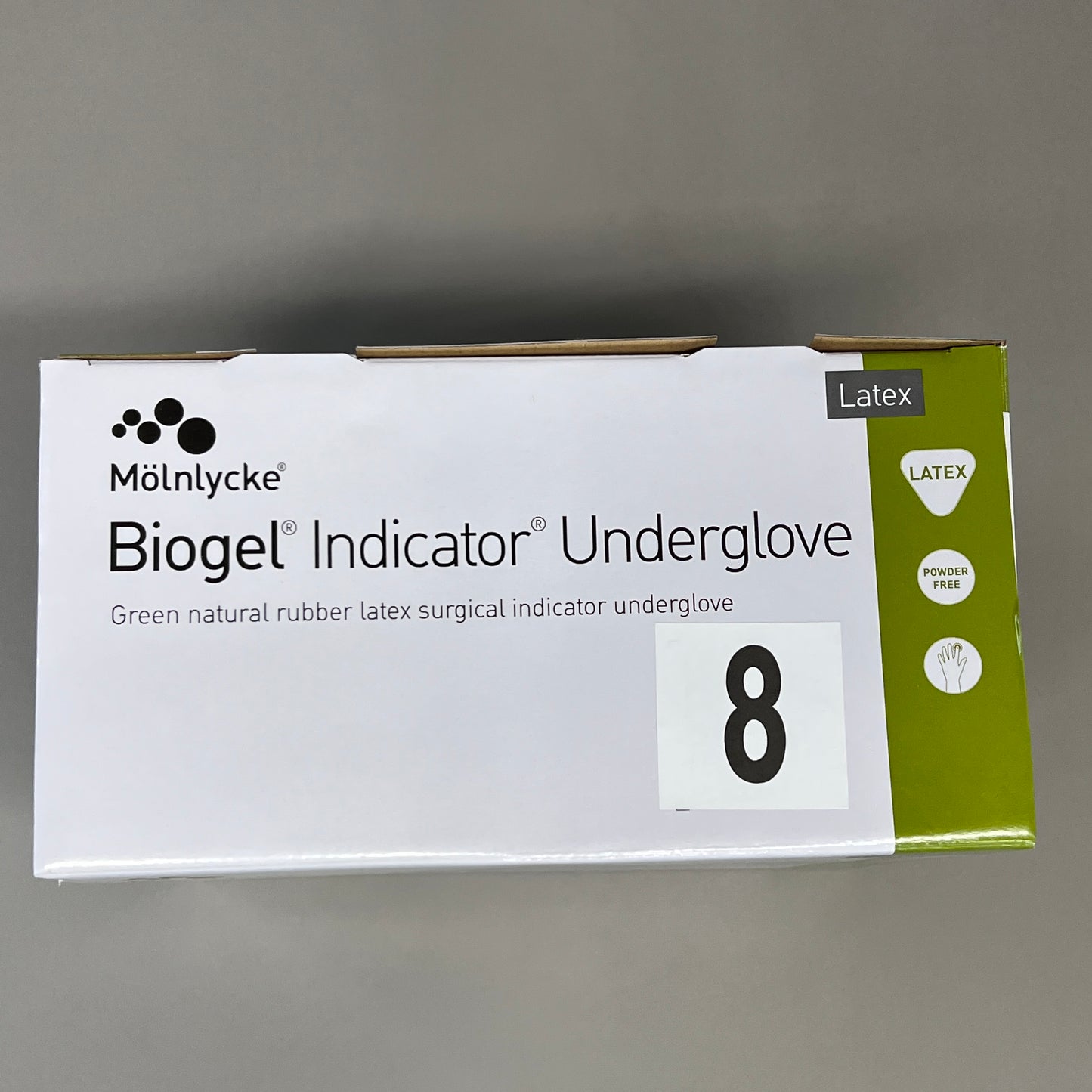MOLNLYCKE Biogel Latex Surgical Indicator Underglove SZ 8 Green 50 Pairs 31280 (New)