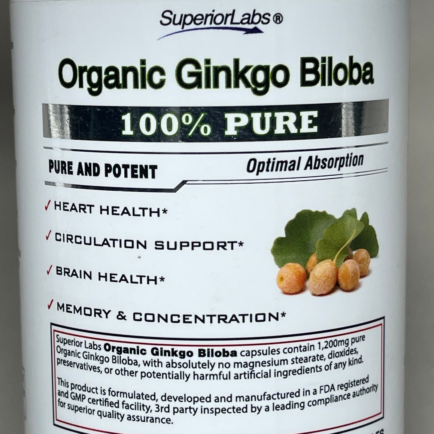 Z@ 24 BOTTLES! SUPERIOR LABS Organic Ginkgo Biloba 1200mg 120 Vegetable Capsules Exp 04/23 (AS-IS)