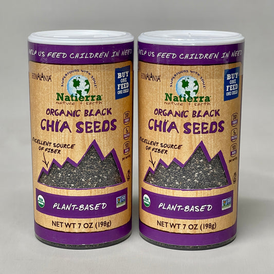 ZA@ NATIERRA Nature & Earth Organic Black Chia Seeds 7 oz Shakers / 2 Cartons (New) C