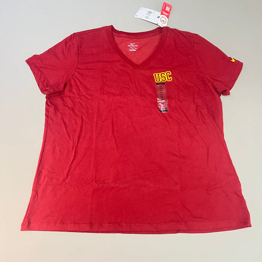 NIKE USC Trojans Logo Dri-Fit V-Neck T-Shirt Women's Sz XXL Cardinal Red DQ1708-613 (New)